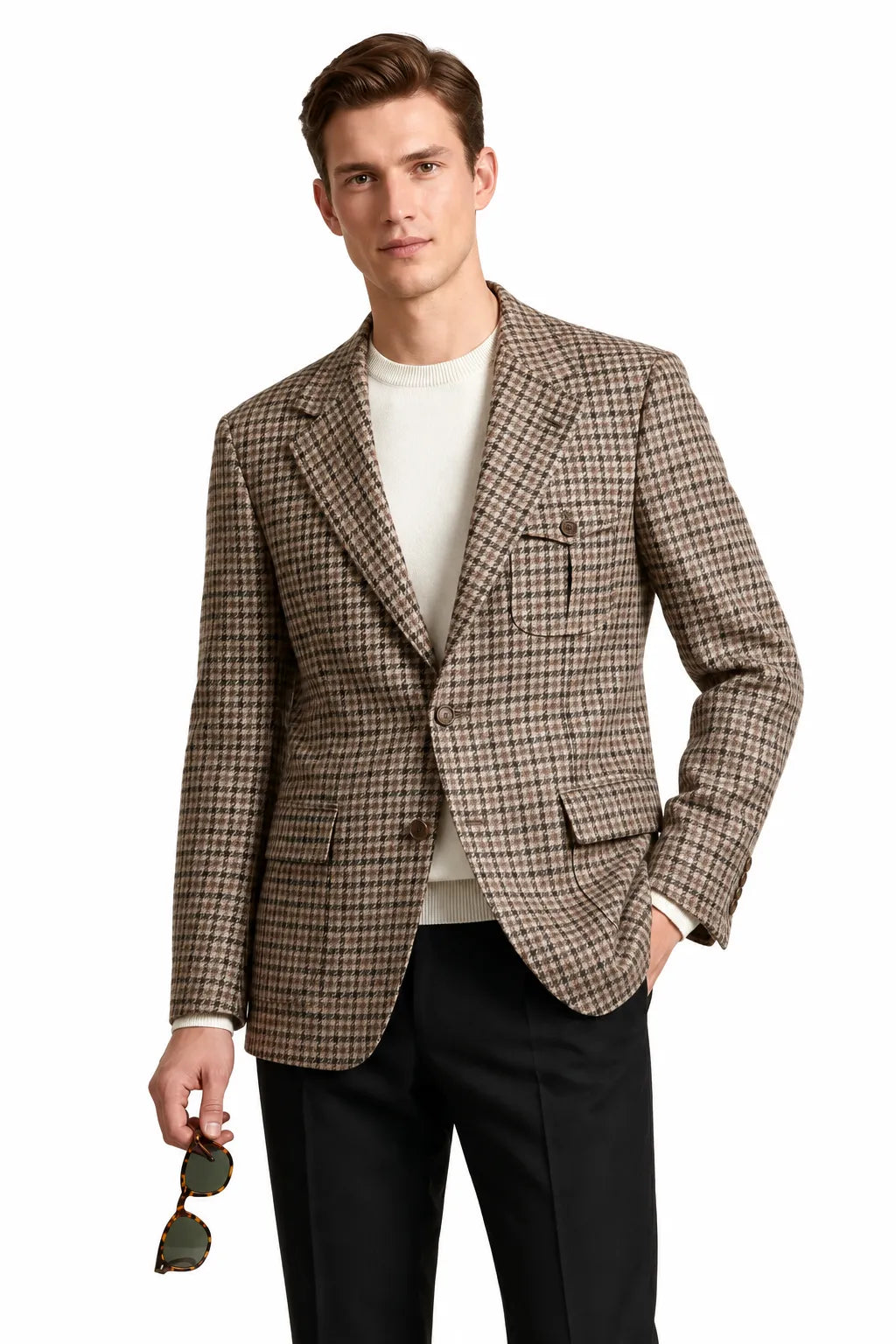 MANSSINO™ | Men's Glen Plaid Notch Lapel 2 Piece Suit