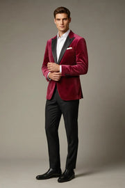 MANSSINO™ | Men's Burgundy Velvet Peak Lapel 2-Piece Tuxedo Suit