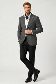 MANSSINO™ | Men's Charcoal Gray Textured Peak Lapel 2 Piece Suit
