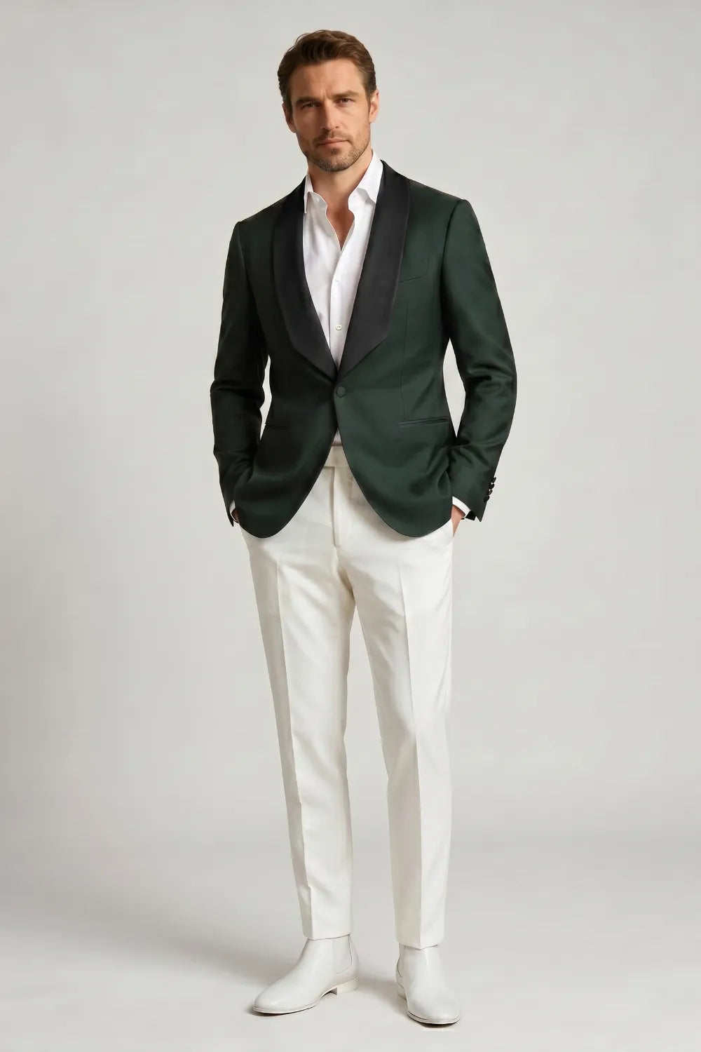 MANSSINO™ | Men's Emerald Green Black Shawl Lapel 2-Piece Tuxedo Suit