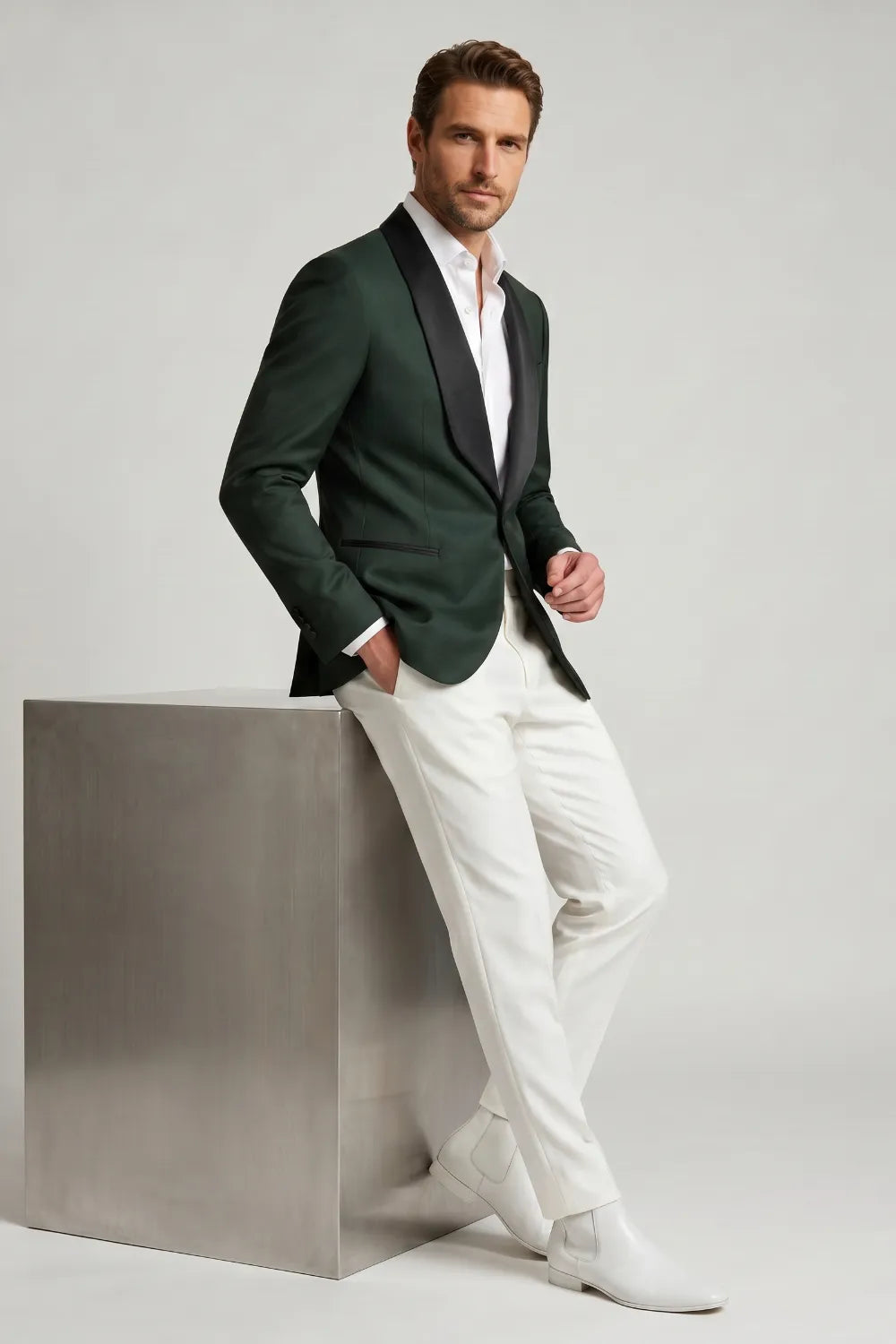 MANSSINO™ | Men's Emerald Green Black Shawl Lapel 2-Piece Tuxedo Suit