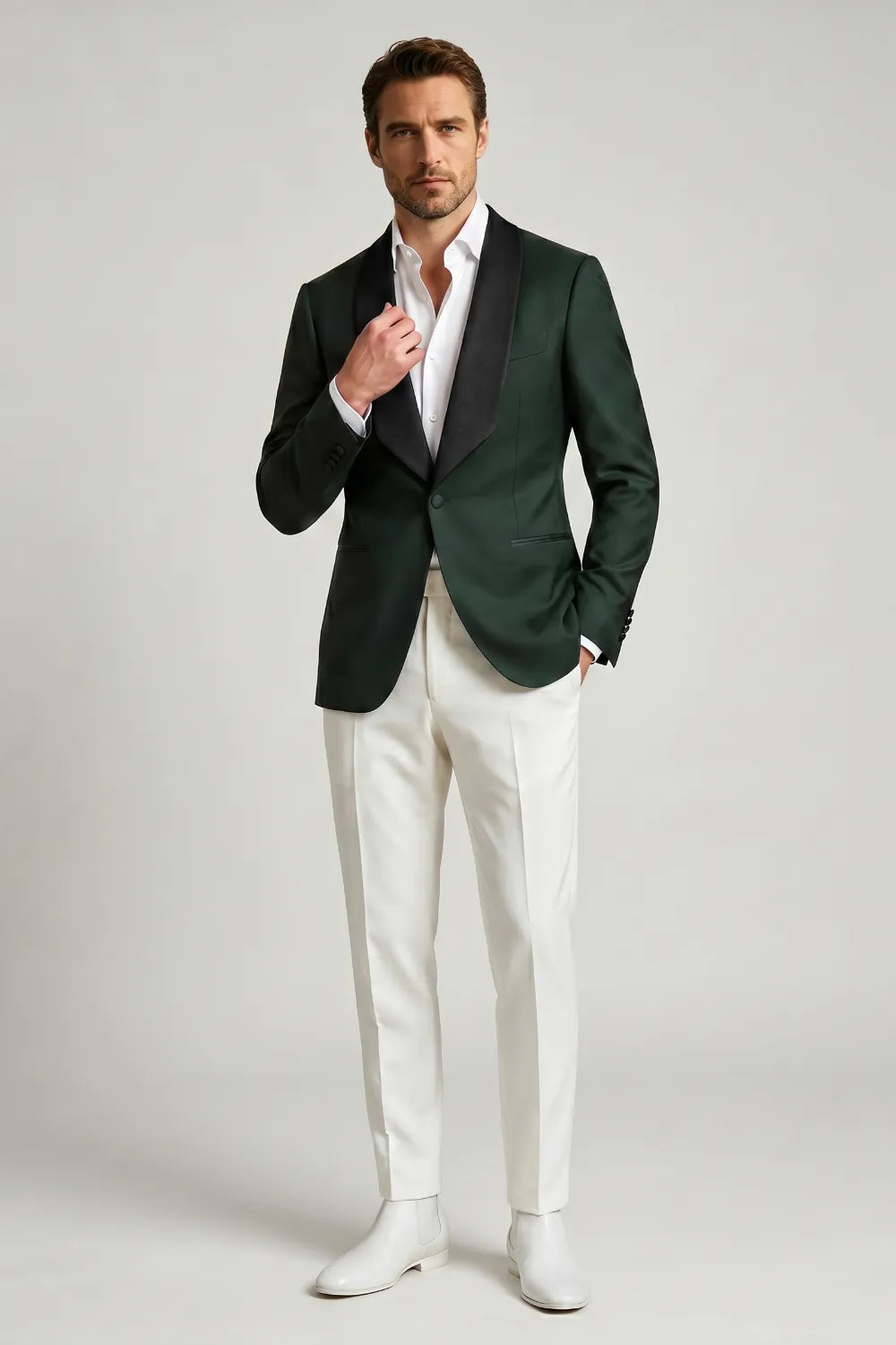 MANSSINO™ | Men's Emerald Green Black Shawl Lapel 2-Piece Tuxedo Suit