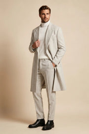 MANSSINO™ | Men's Light Grey Herringbone Wool Overcoat