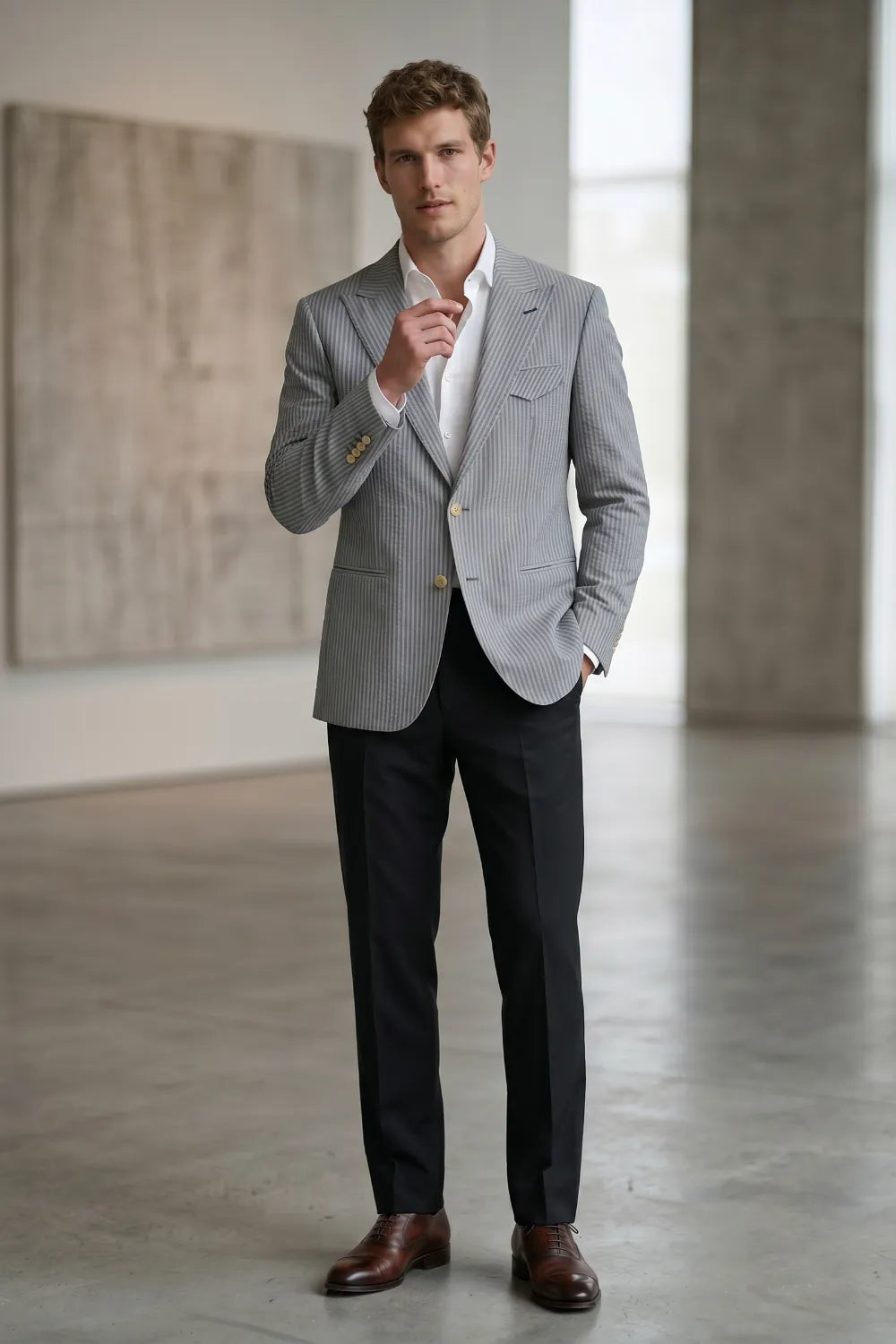 MANSSINO™ | Men's Modern Single-Breasted Pinstripe 2-Piece Suit