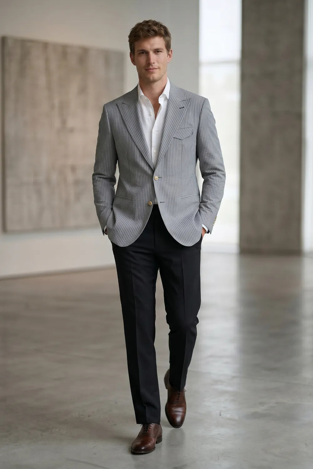 MANSSINO™ | Men's Modern Single-Breasted Pinstripe 2-Piece Suit