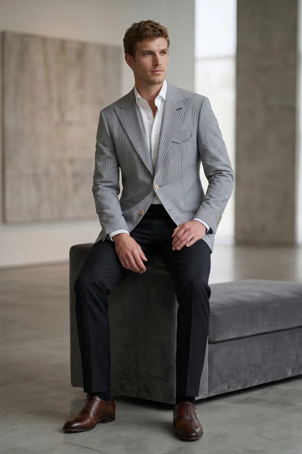 MANSSINO™ | Men's Modern Single-Breasted Pinstripe 2-Piece Suit