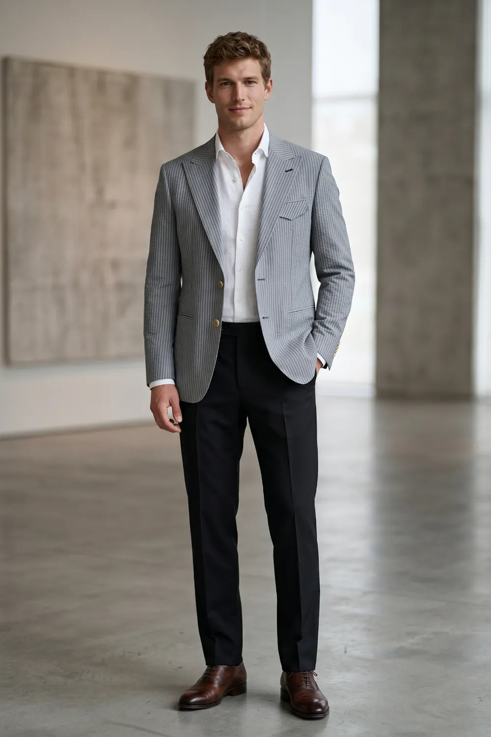 MANSSINO™ | Men's Modern Single-Breasted Pinstripe 2-Piece Suit