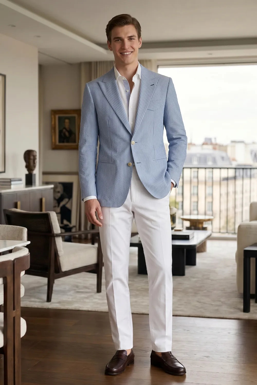 MANSSINO™ | Men's Modern Single-Breasted Pinstripe 2-Piece Suit
