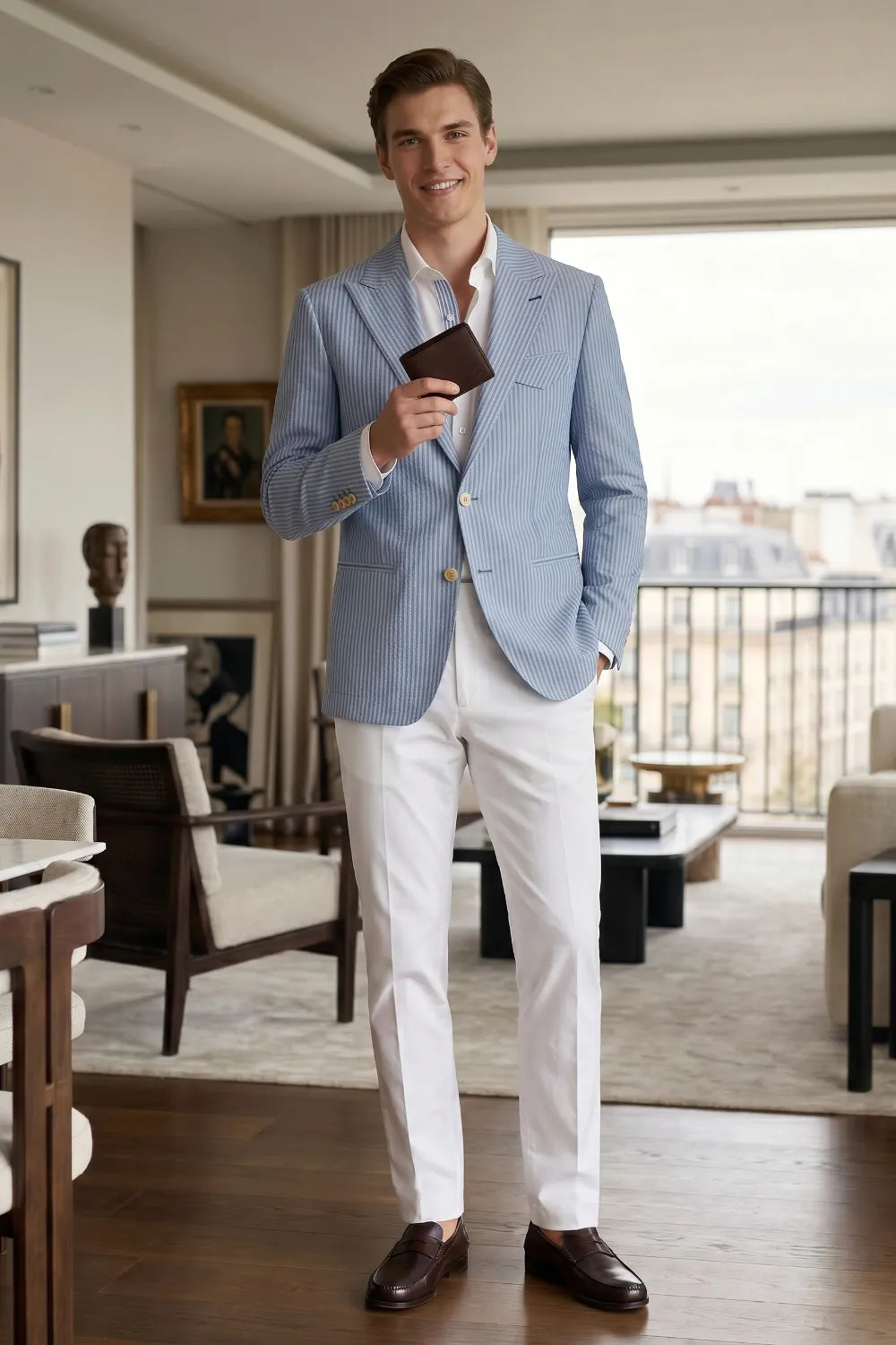 MANSSINO™ | Men's Modern Single-Breasted Pinstripe 2-Piece Suit