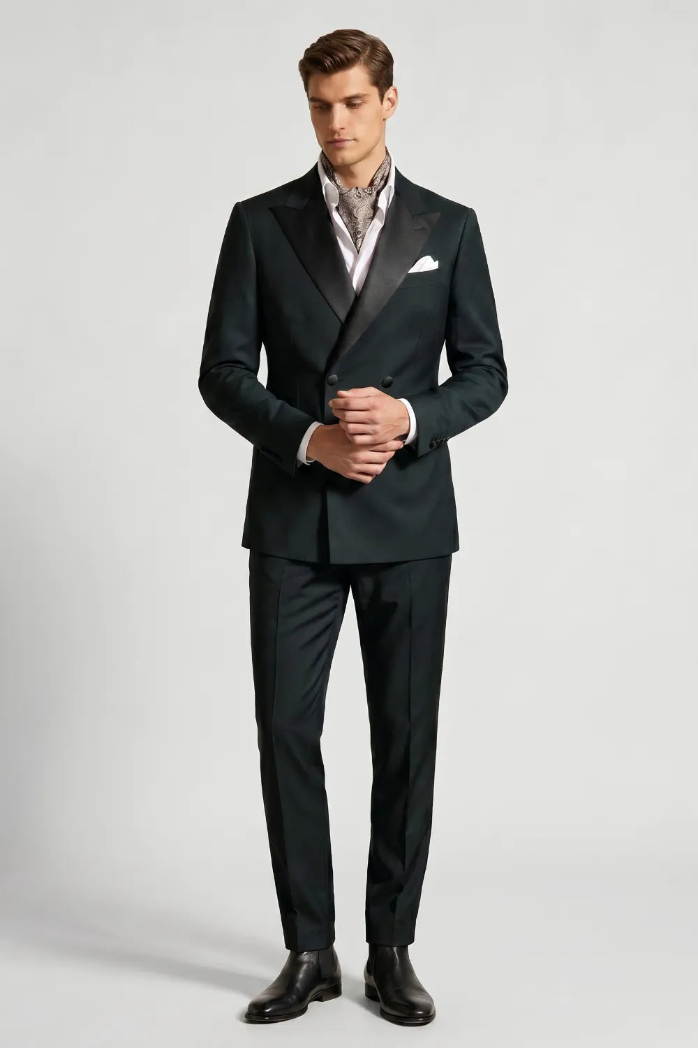 MANSSINO™ | Men's Dark Green Double-Breasted Peak-Lapel 2-Piece Tuxedo Suit