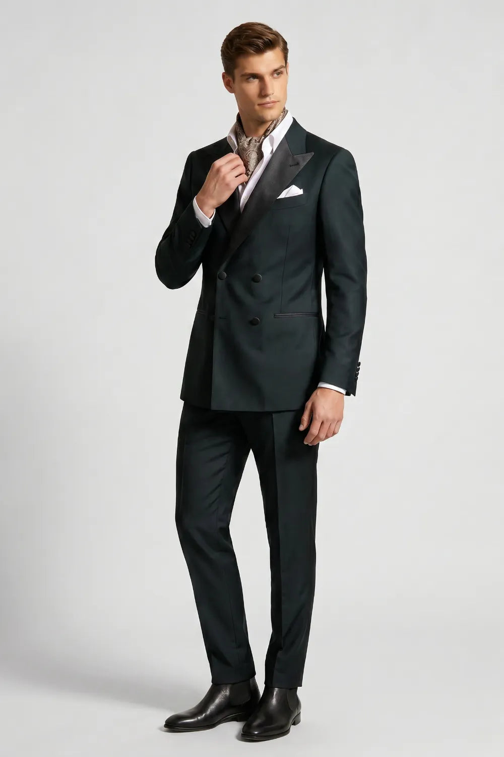 MANSSINO™ | Men's Dark Green Double-Breasted Peak-Lapel 2-Piece Tuxedo Suit