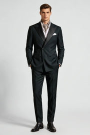 MANSSINO™ | Men's Dark Green Double-Breasted Peak-Lapel 2-Piece Tuxedo Suit