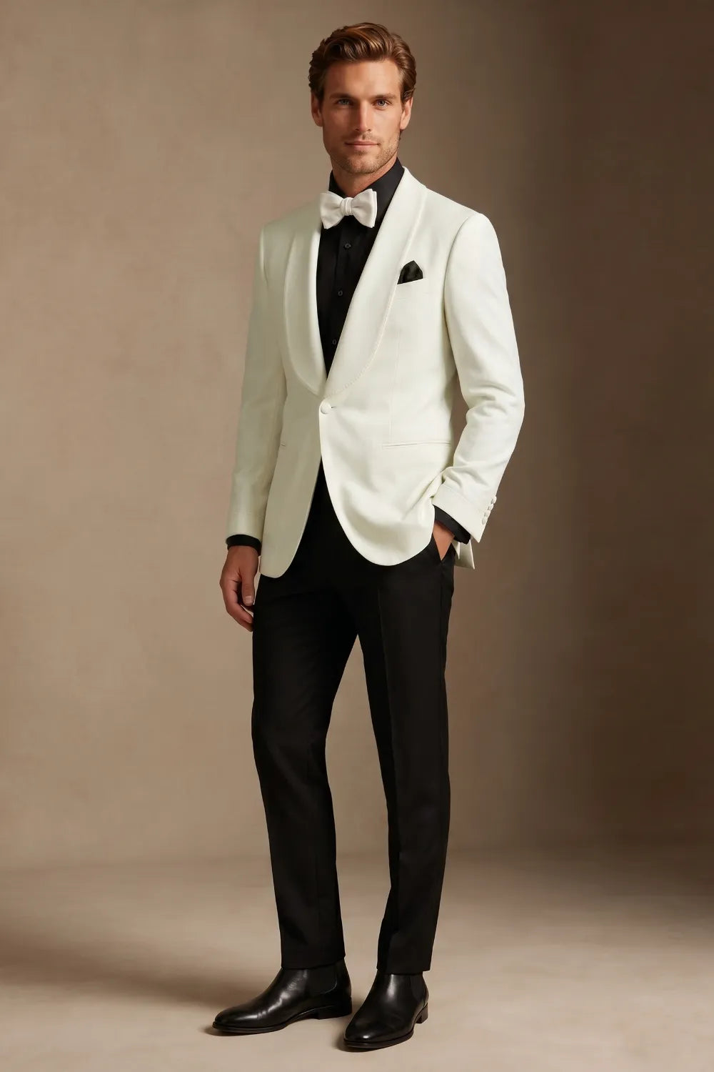 MANSSINO™ | Men's White Shawl Lapel Slim Fit 2-Piece Tuxedo Suit
