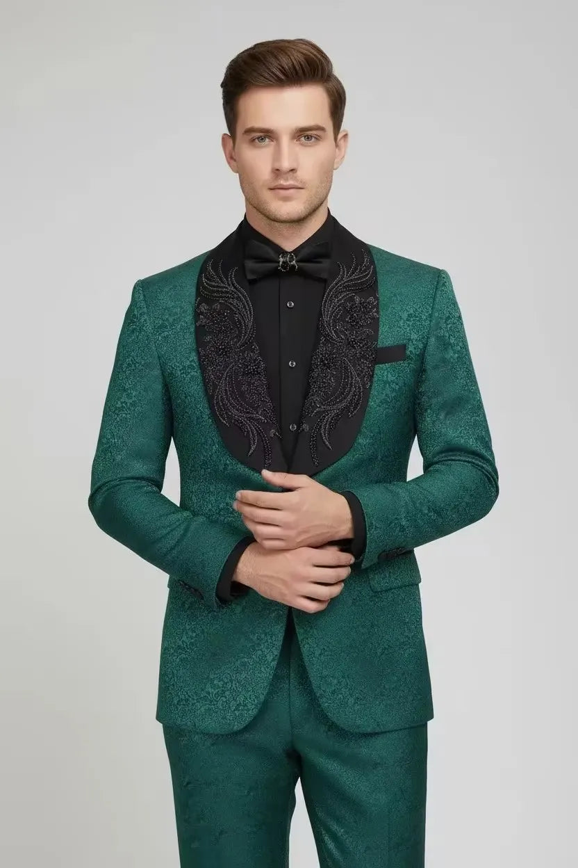 MANSSINO™ | Men's Emerald Jacquard 2 Piece Suit