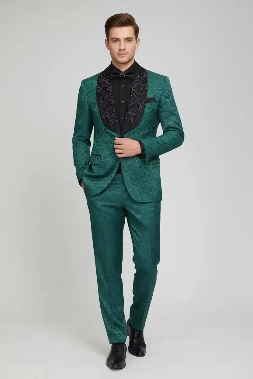 MANSSINO™ | Men's Emerald Jacquard 2 Piece Suit