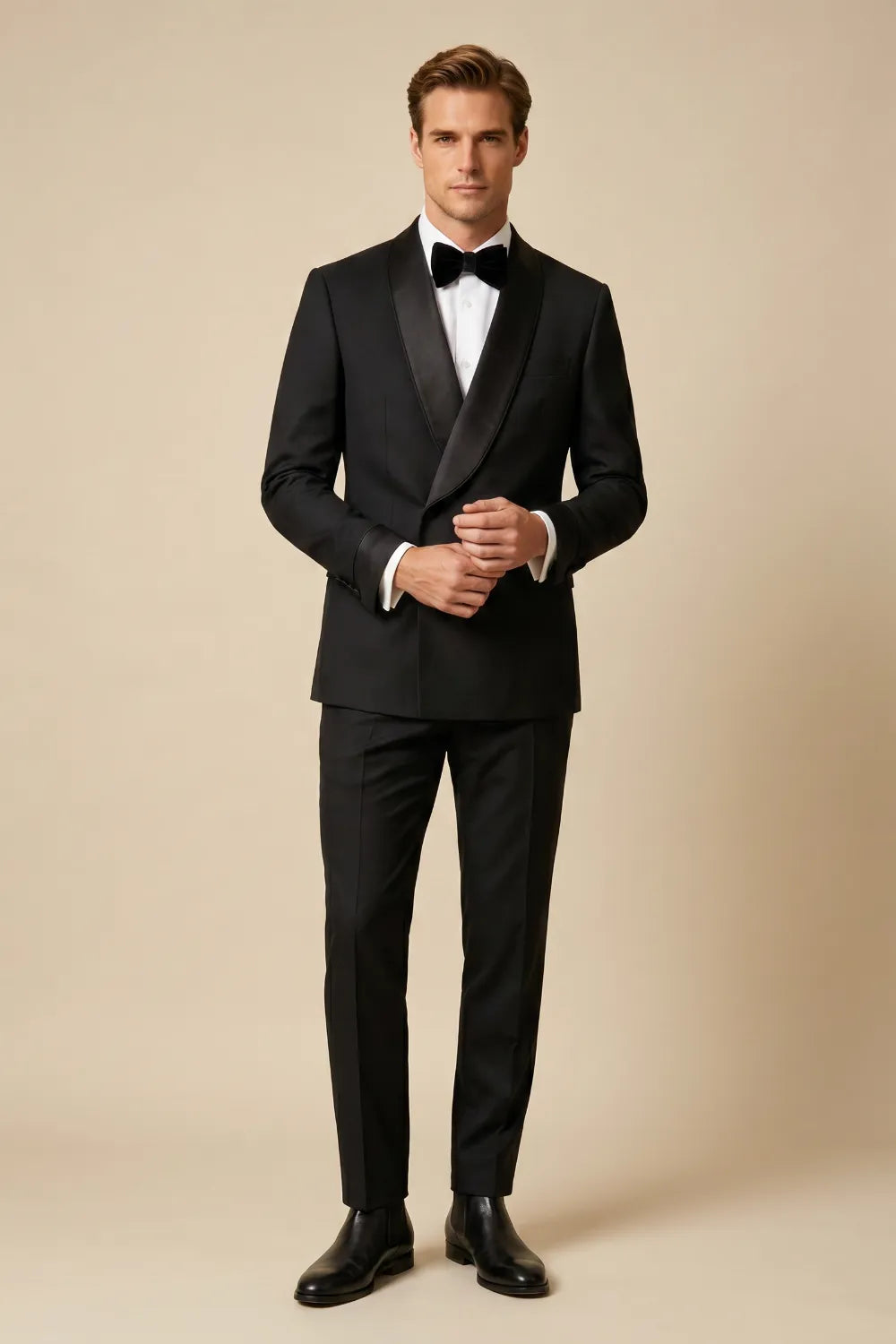 MANSSINO™ | Men's Black Double-Breasted Shawl-Lapel 2-Piece Tuxedo