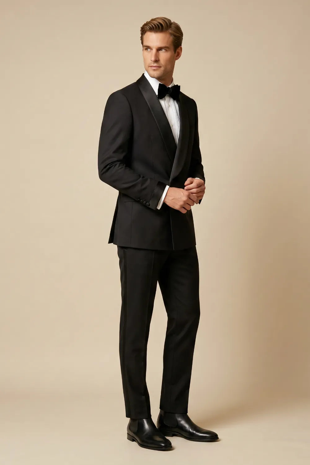 MANSSINO™ | Men's Black Double-Breasted Shawl-Lapel 2-Piece Tuxedo