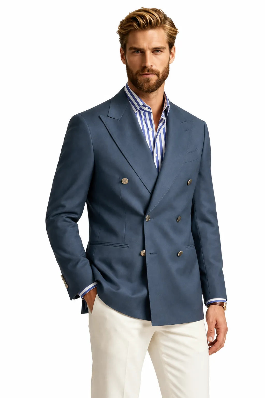 MANSSINO™ | Men's Blue Double-Breasted Two-Piece Suit