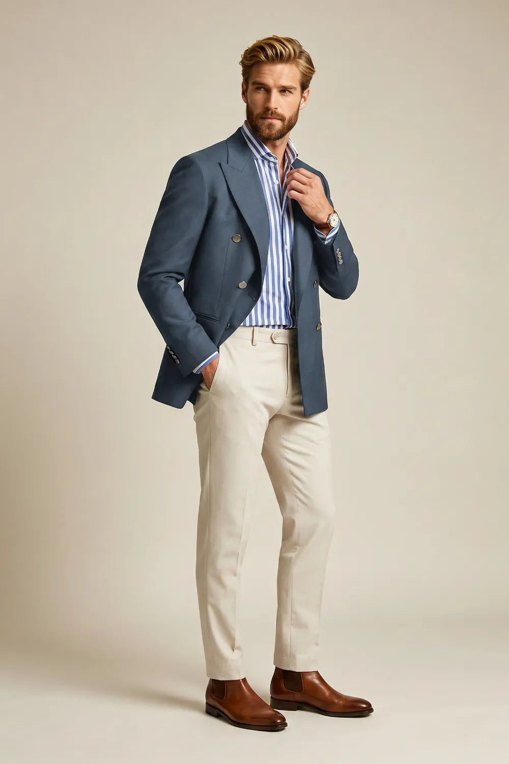 MANSSINO™ | Men's Blue Double-Breasted Two-Piece Suit