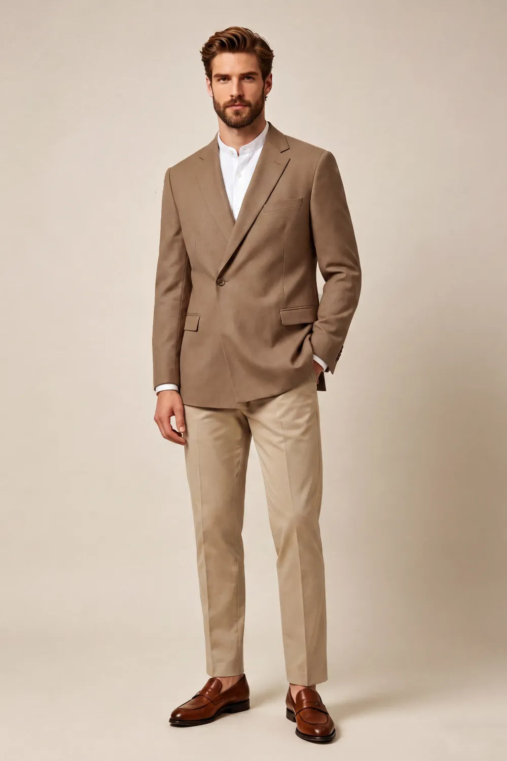 MANSSINO™ | Men's Camel Textured Single-Breasted 2-Piece Suit