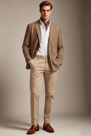 MANSSINO™ | Men's Camel Textured Single-Breasted 2-Piece Suit