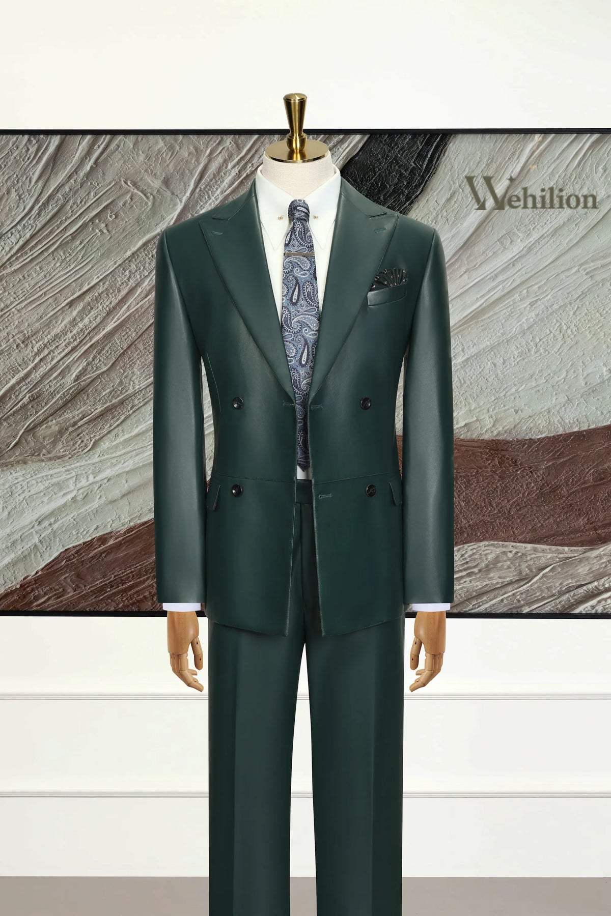 MANSSINO™ | Men's Green Leather 2-Piece Suit
