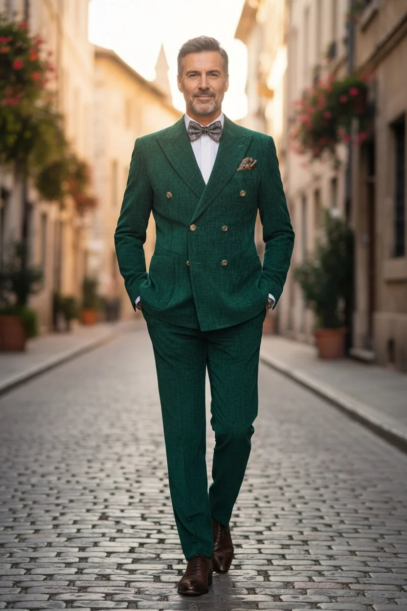 MANSSINO™ | Men's Green Retro Corduroy 2-Piece Suit