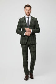MANSSINO™ | Men's Green Plaid Tweed 2-Piece Suit