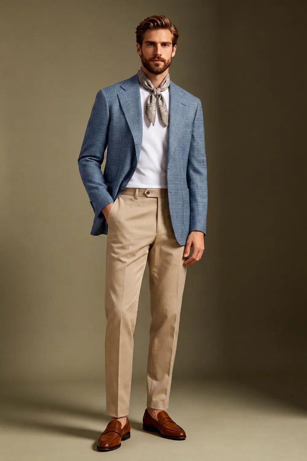 MANSSINO™ | Men's Dusty Blue Glen Plaid Single-Breasted 2-Piece Suit