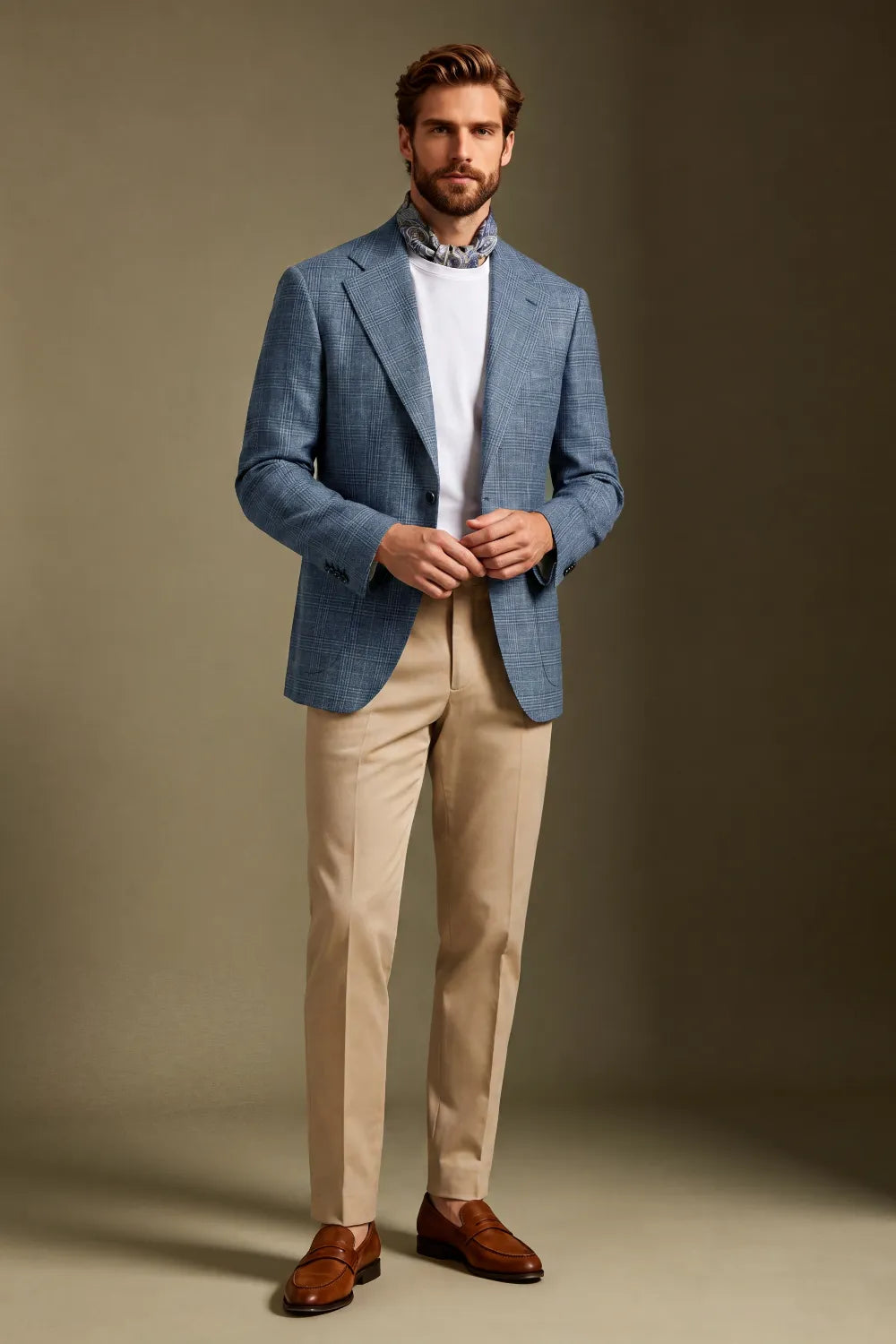 MANSSINO™ | Men's Dusty Blue Glen Plaid Single-Breasted 2-Piece Suit