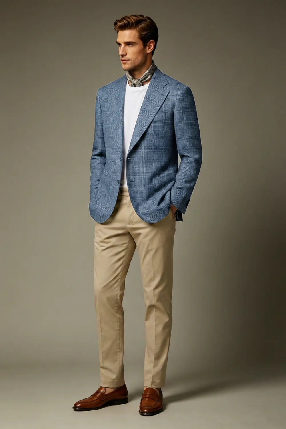 MANSSINO™ | Men's Dusty Blue Glen Plaid Single-Breasted 2-Piece Suit