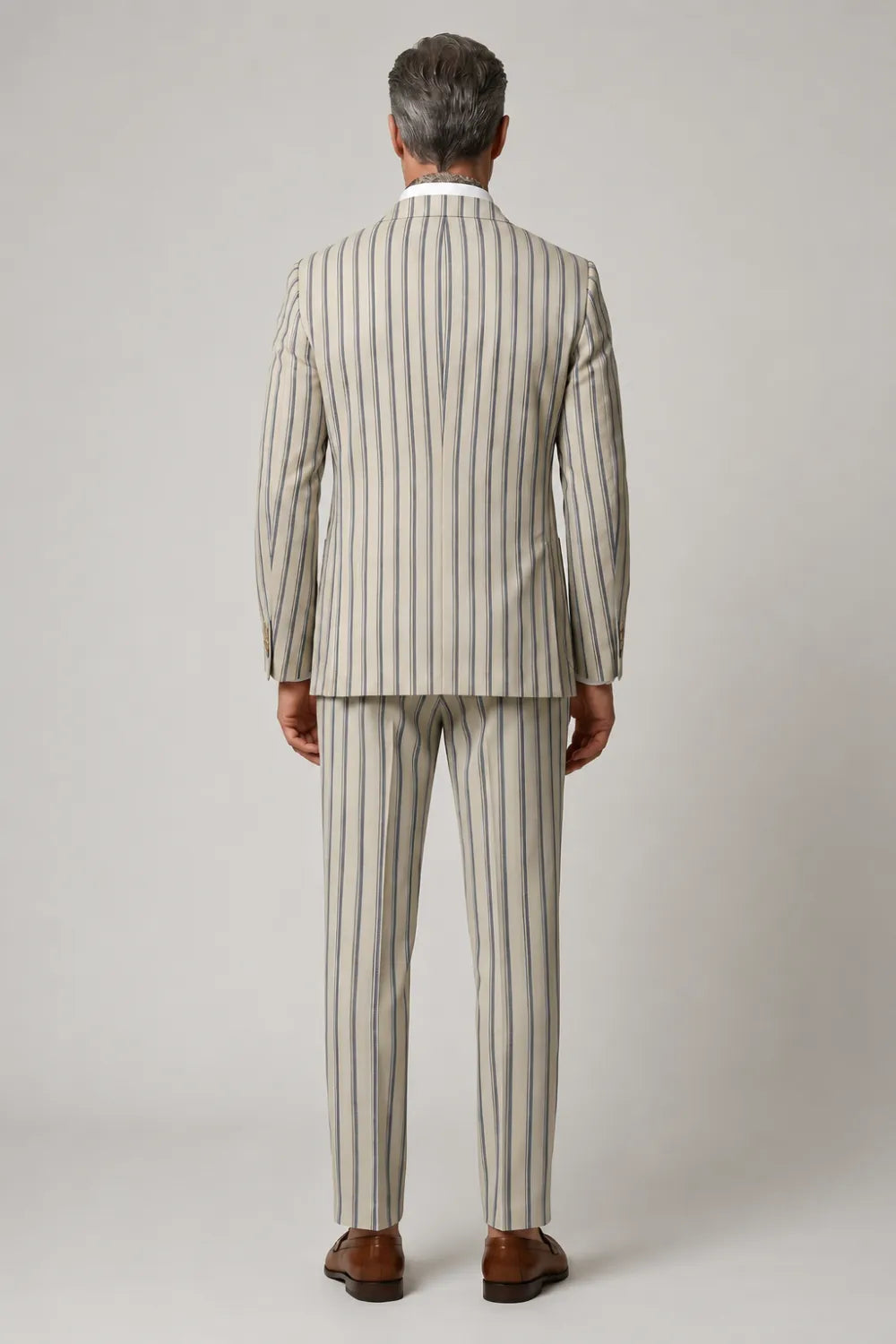 MANSSINO™ | Men's Ivory Striped Wide Notch Lapel 3-Piece Suit