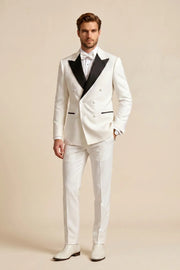 MANSSINO™ | Men's Black And White Double Breasted Peak Lapel Tuxedo