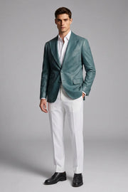 MANSSINO™ | Men's Teal Leather Peak Lapel 2-Piece Suit
