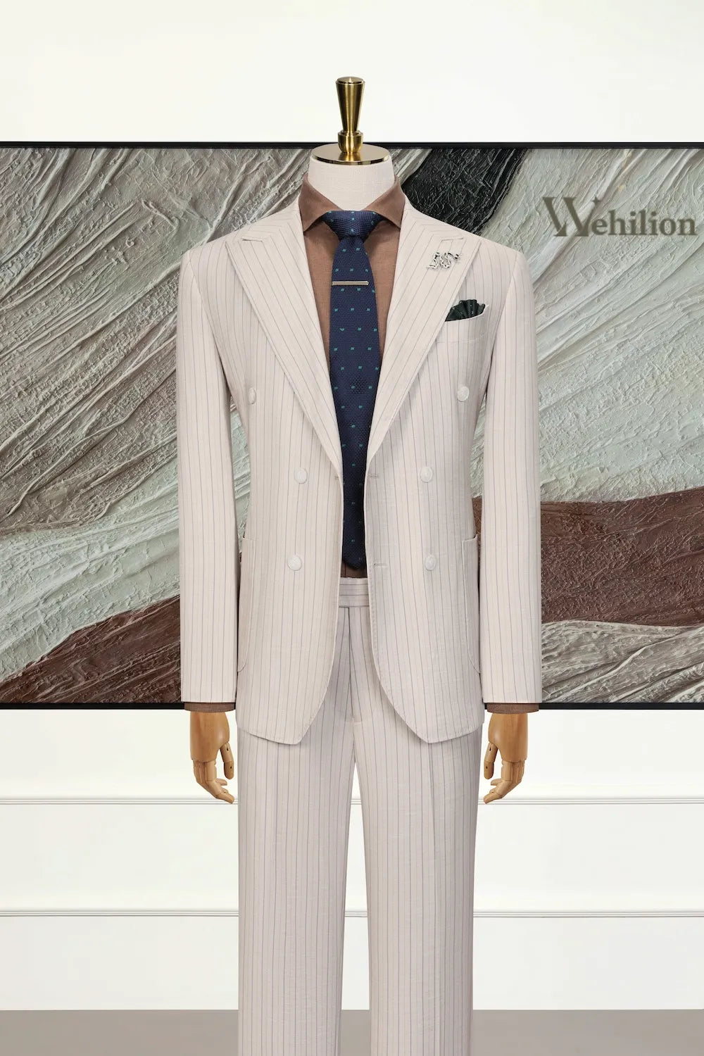 MANSSINO™ | Men's Cream Striped Formal 2-Piece Suit