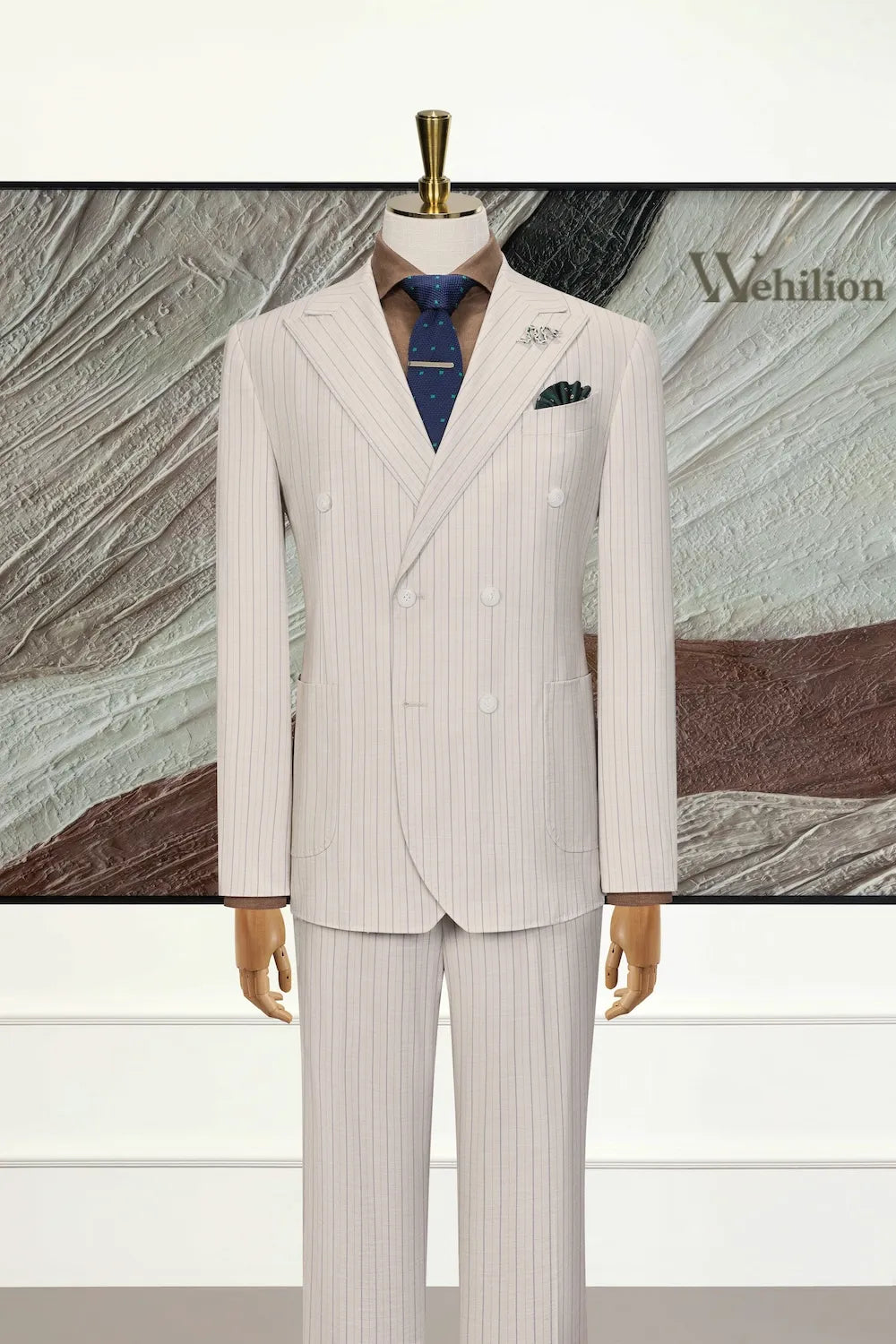 MANSSINO™ | Men's Cream Striped Formal 2-Piece Suit