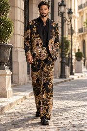 MANSSINO™ | Men's Gold Jacquard Baroque 2 Piece Tuxedo Suit