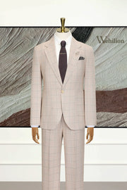 MANSSINO™ | Men's Elegant Beige Plaid 2-Piece Suit