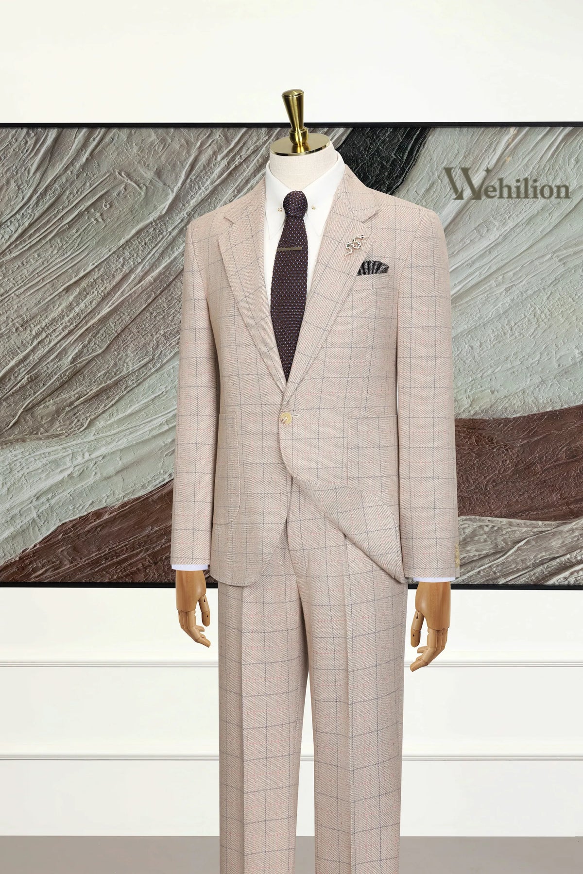 MANSSINO™ | Men's Elegant Beige Plaid 2-Piece Suit