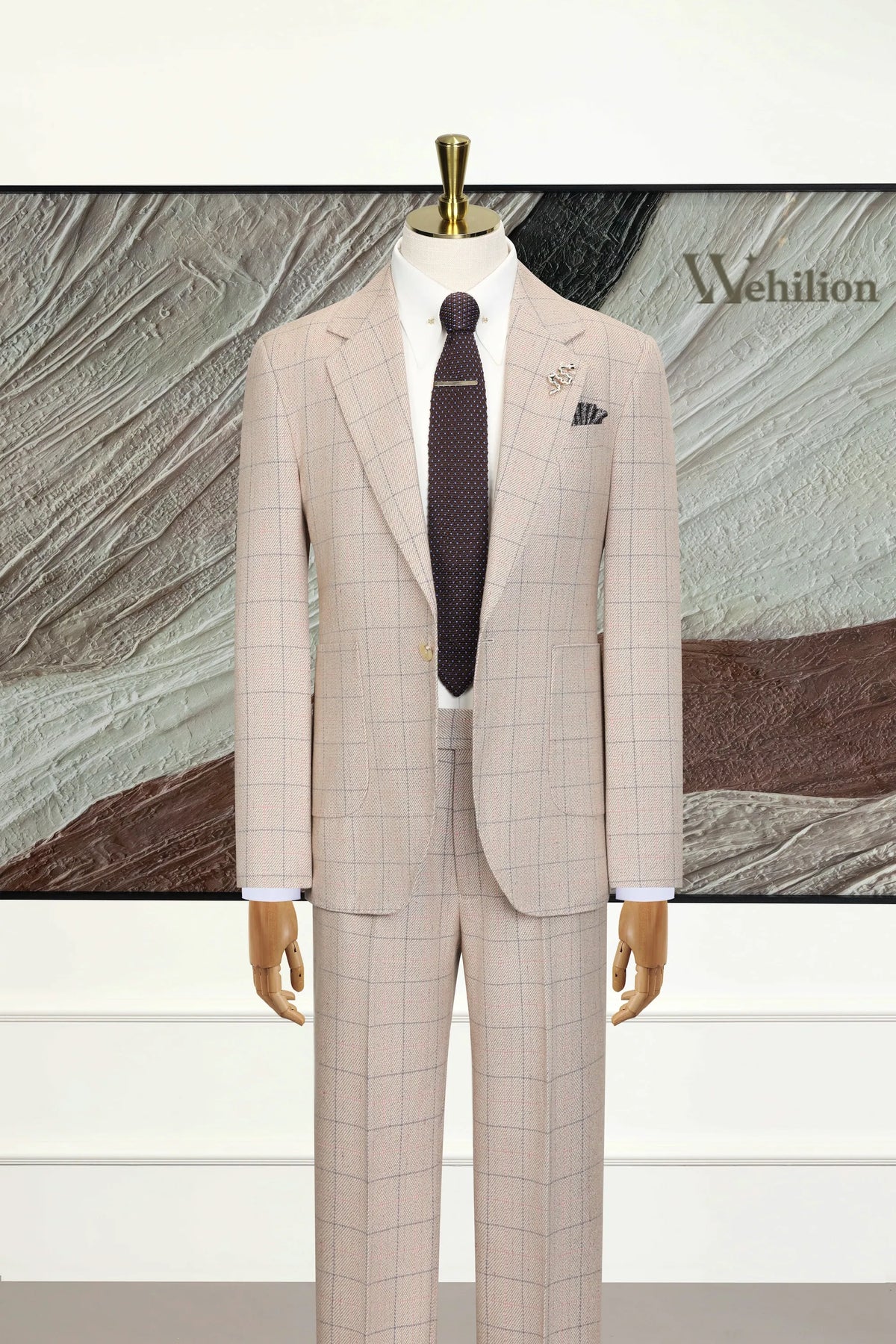 MANSSINO™ | Men's Elegant Beige Plaid 2-Piece Suit