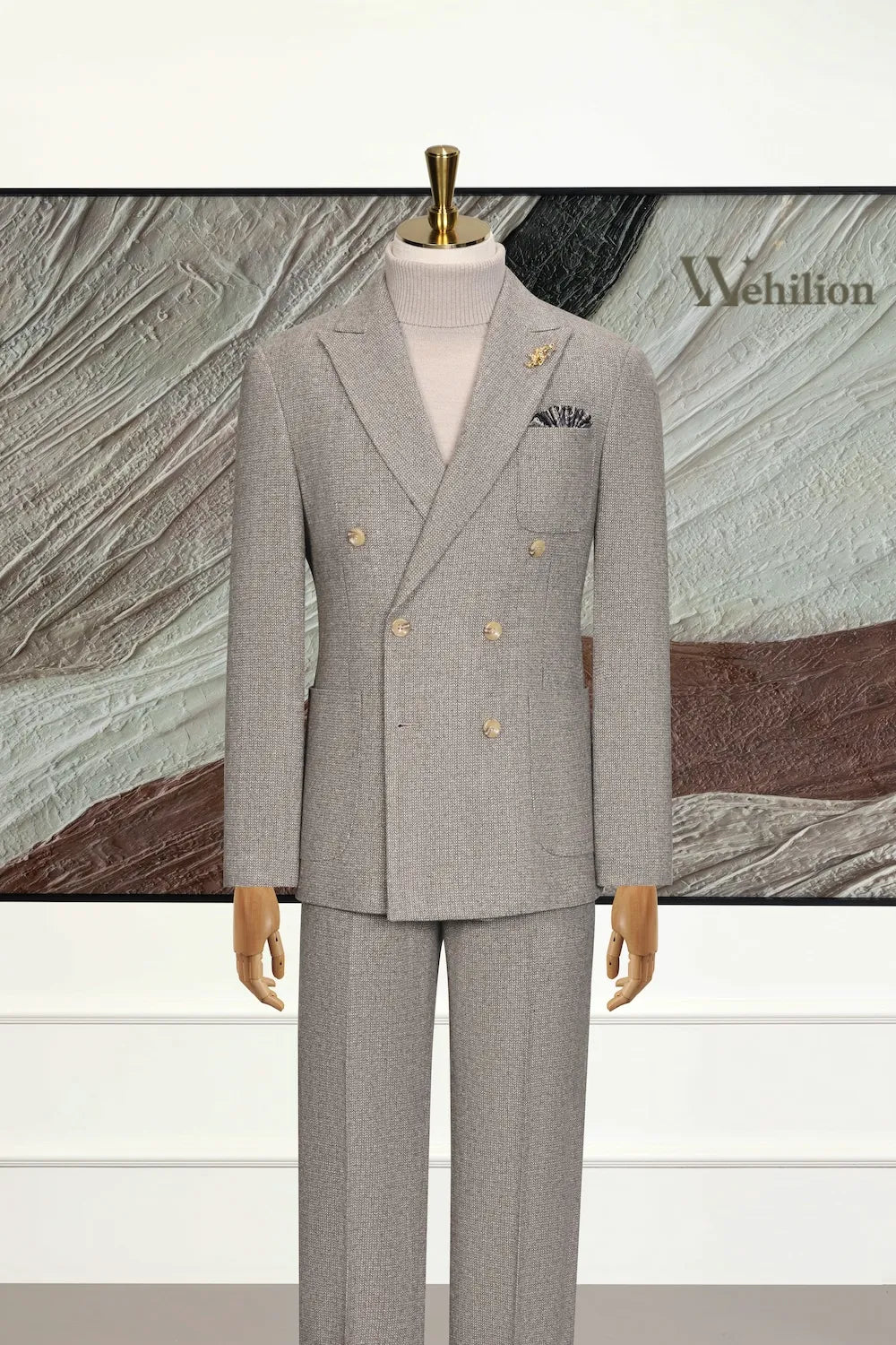 MANSSINO™ | Men's Tailored Double-Breasted Tweed 3-Piece Suit