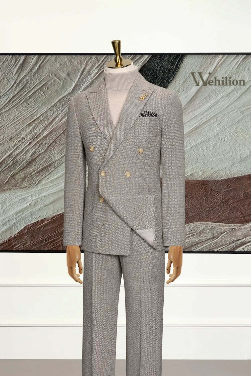 MANSSINO™ | Men's Tailored Double-Breasted Tweed 3-Piece Suit