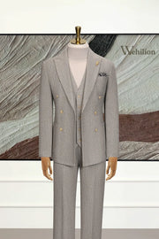 MANSSINO™ | Men's Tailored Double-Breasted Tweed 3-Piece Suit