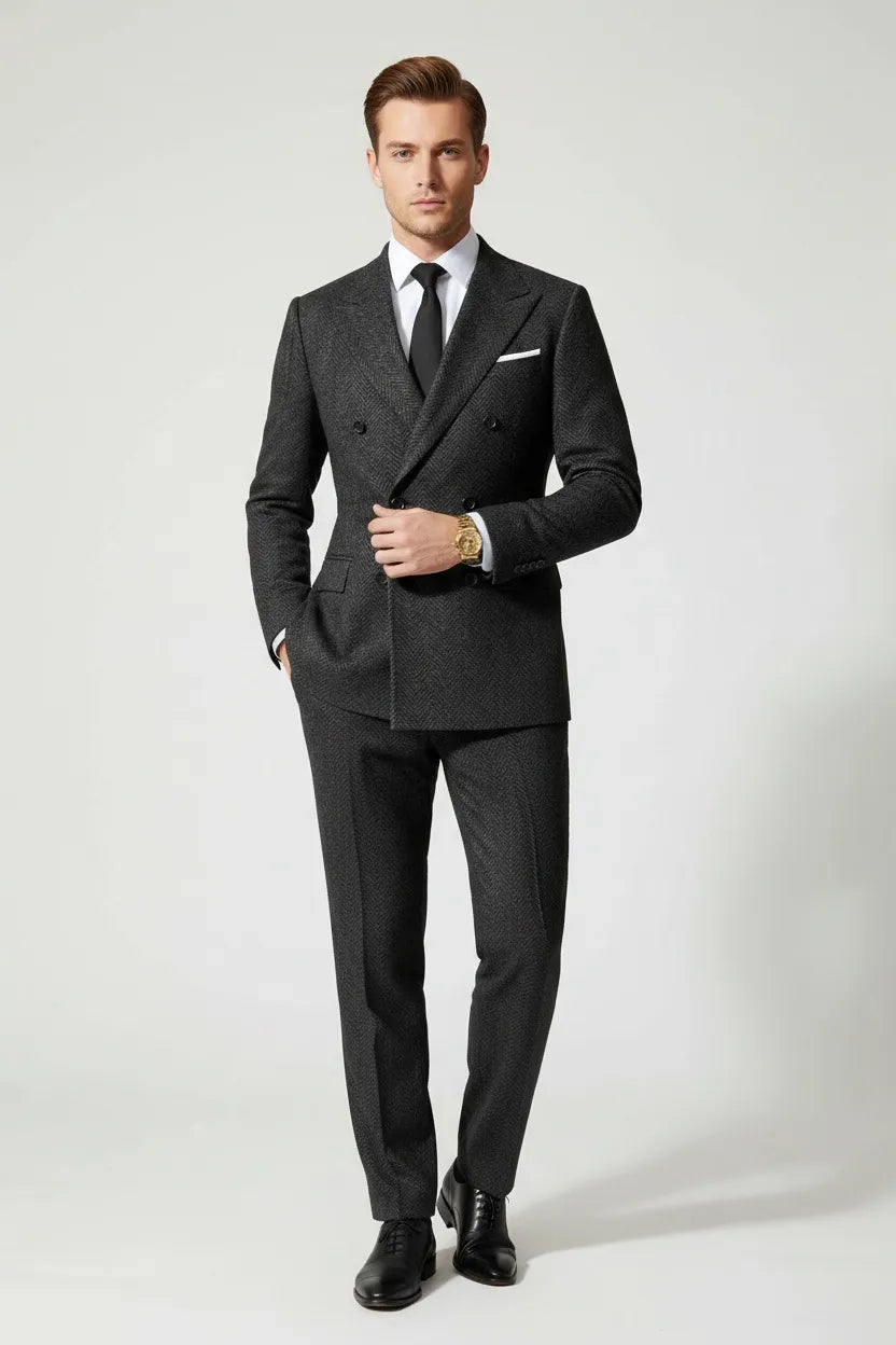 MANSSINO™ | Men's Double-Breasted Herringbone 2-Piece Suit