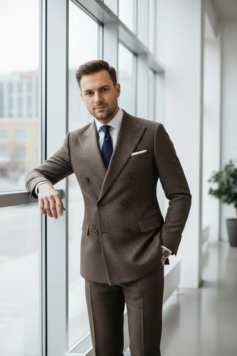 MANSSINO™ | Men's Double-Breasted Herringbone 2-Piece Suit