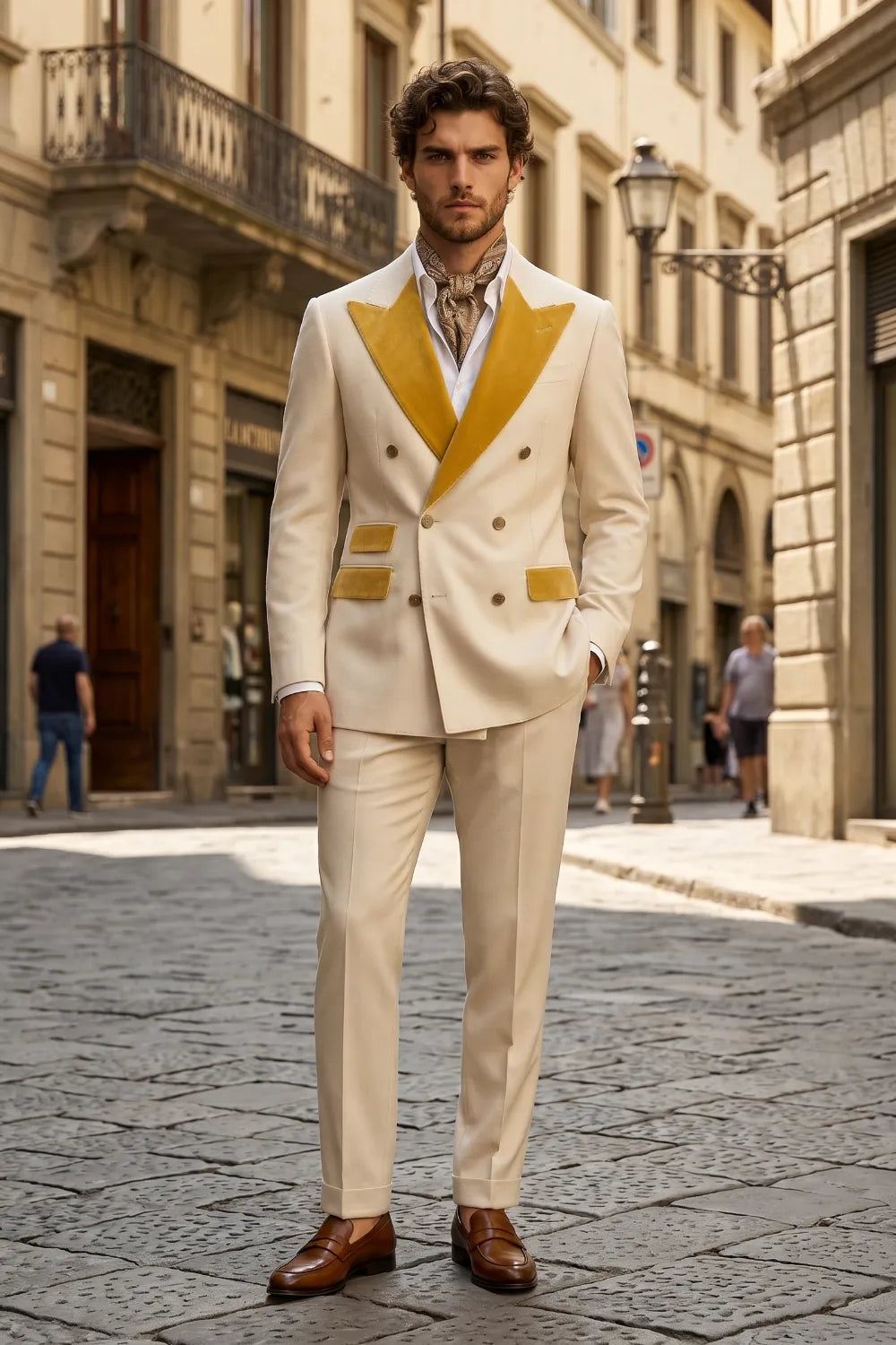 MANSSINO™ | Men's Double Breasted Wide Peak Lapel Slim Fit 2 Piece Suit