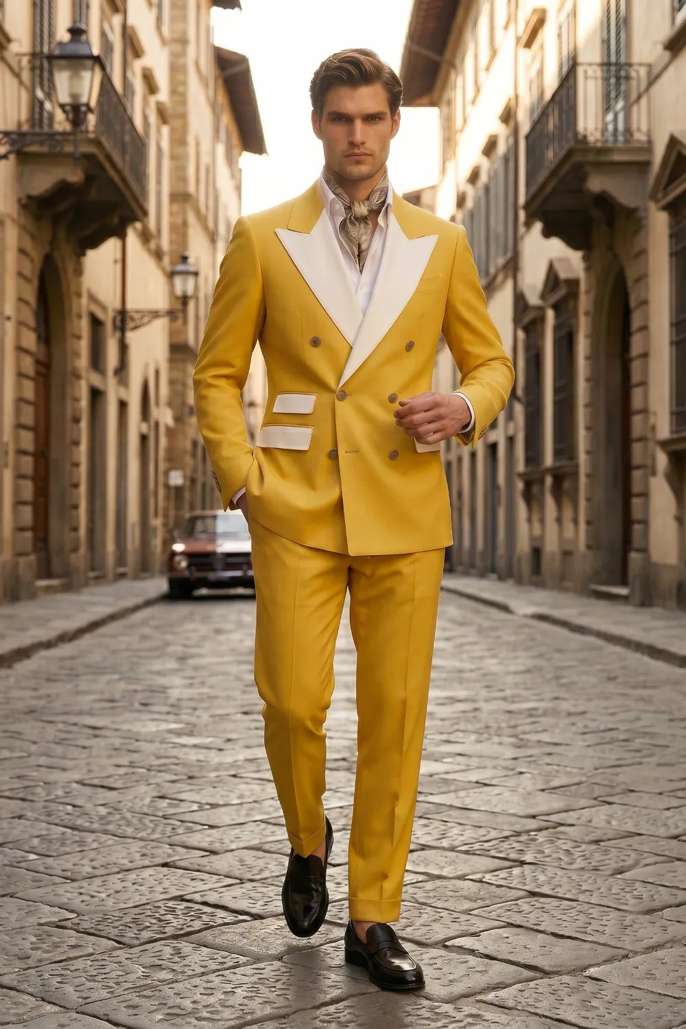 MANSSINO™ | Men's Double Breasted Wide Peak Lapel Slim Fit 2 Piece Suit