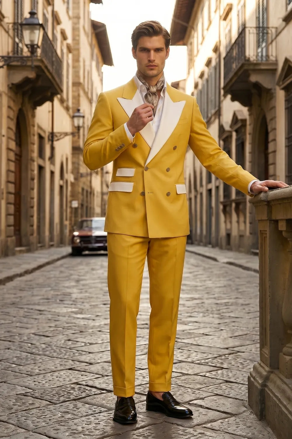 MANSSINO™ | Men's Double Breasted Wide Peak Lapel Slim Fit 2 Piece Suit
