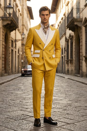 MANSSINO™ | Men's Double Breasted Wide Peak Lapel Slim Fit 2 Piece Suit
