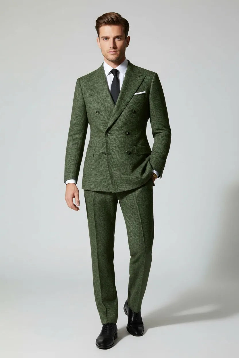 MANSSINO™ | Men's Double-Breasted Herringbone 2-Piece Suit